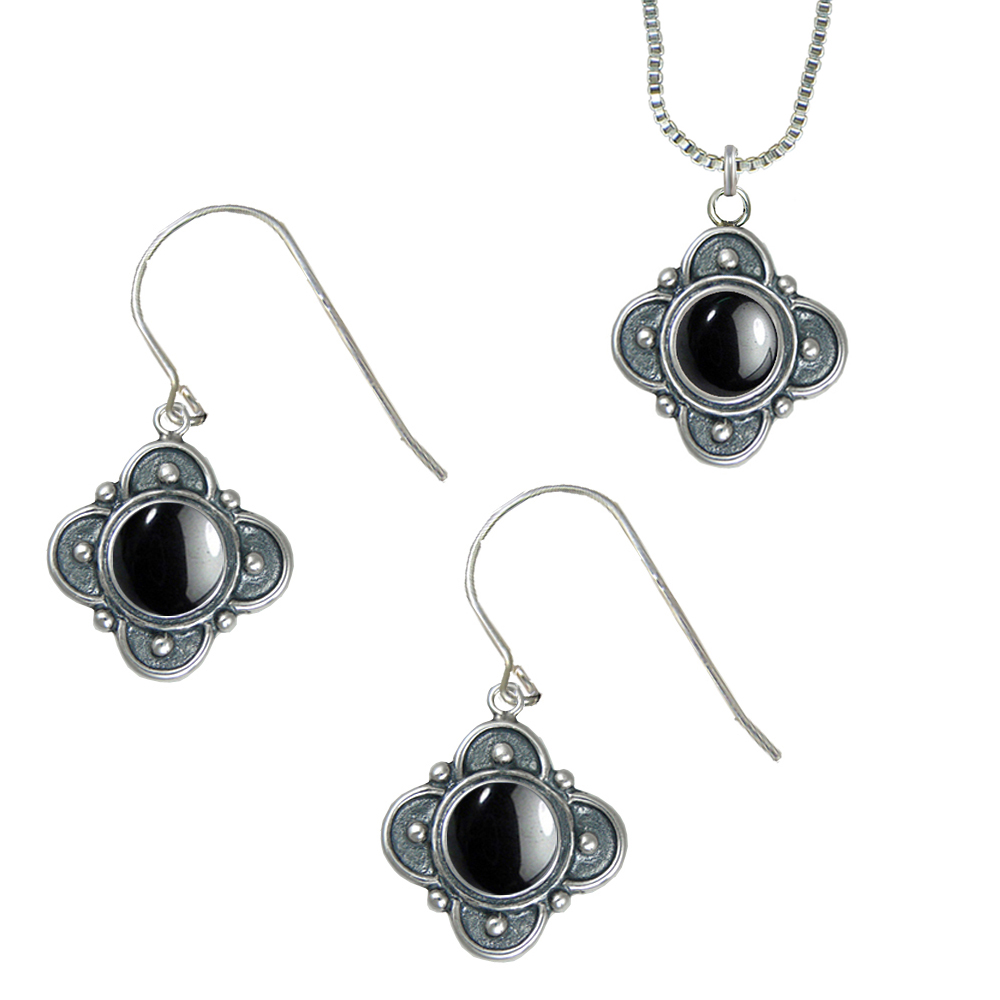 Sterling Silver Necklace Earrings Set Hematite